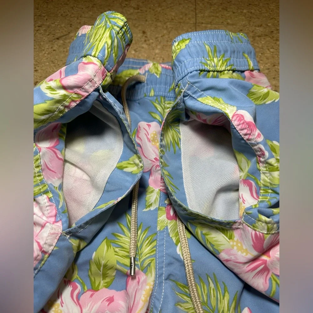 Polo Ralph Lauren Mens Blue Floral Swim Shorts Trunks Tropical Hawaii 8 Inseam M